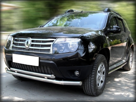 Renault Duster 2011-наст.вр.-Дуга передняя по низу бампера радиусная двойная d-60+53